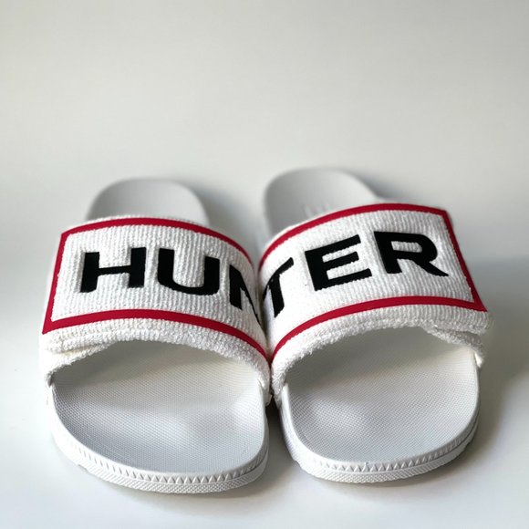 HUNTER Original White Terry Slide Sandals - Picture 2 of 11